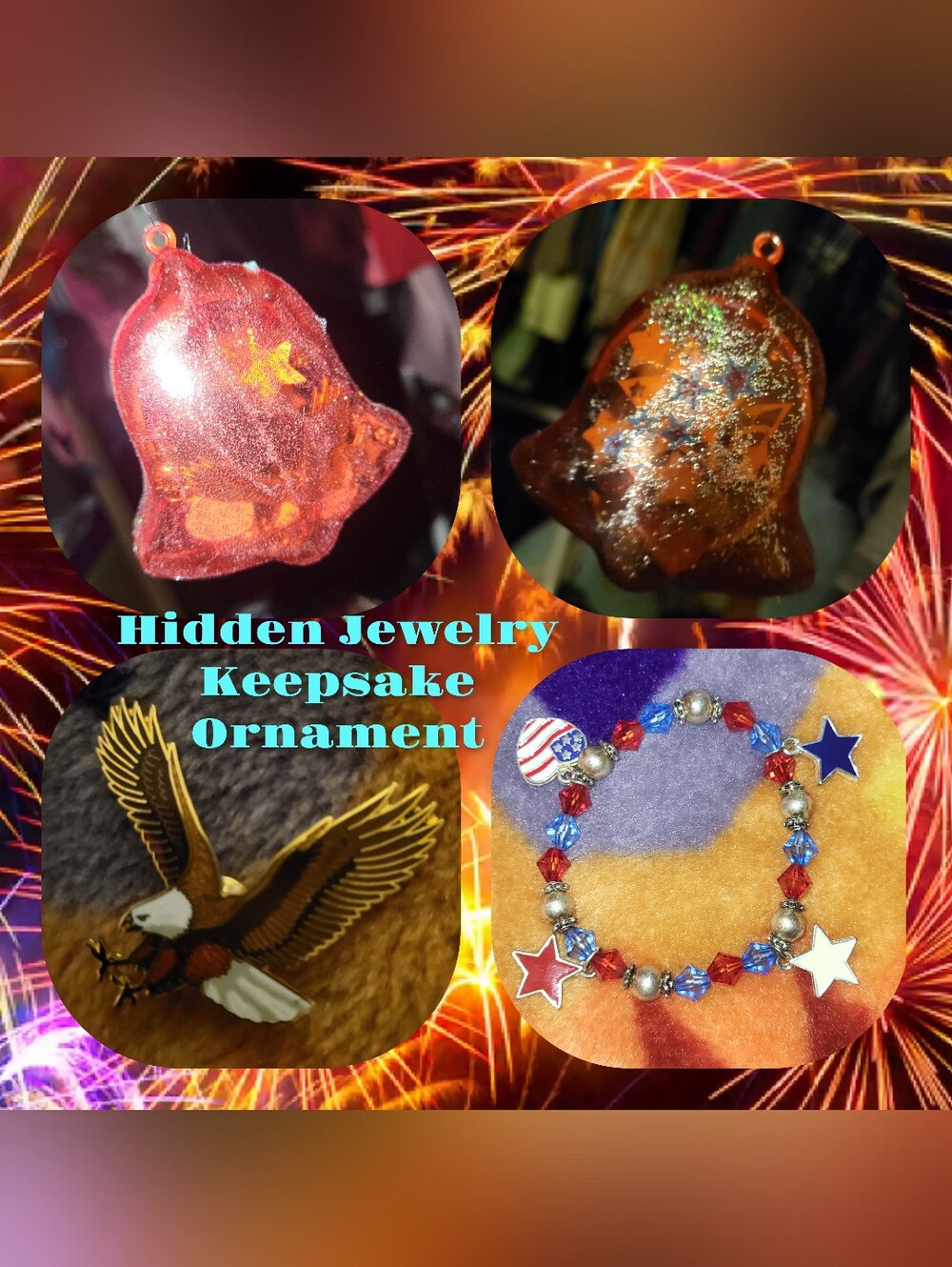 Feedom Theme Hidden Jewelry Keepsake Red White Blue Bracelet Eagle Pin